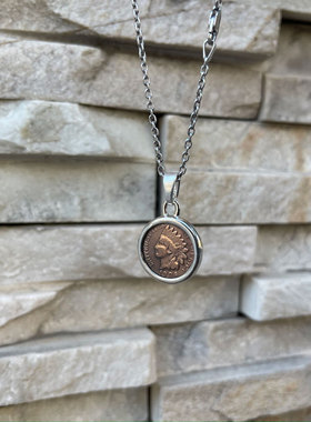 美分铜币包裹式几何图形刻印项链