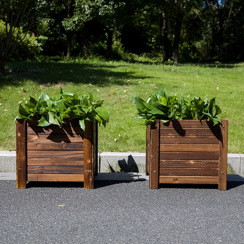 Антикоррозивная деревянная цветочная коробка сплошное дерево карбонизированное дерево цветок балкон -балкон на открытом воздухе цветочная коробка для двора квадратный