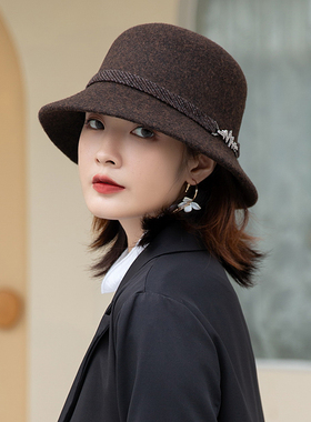 羊毛帽子冬款女显脸小加厚渔夫帽