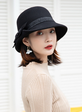 羊毛帽子女士冬加厚显脸小渔夫帽