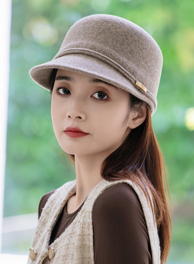 羊毛帽子女款2025新款冬鸭舌帽