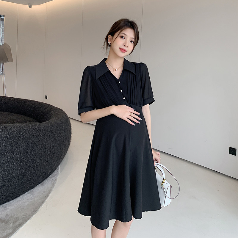 孕妇连衣裙夏季2025新款轻奢高级感雪纺小个子孕妇装夏装职业裙子 - 图0