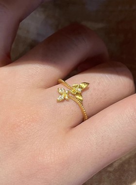 金店同款蝴蝶藤蔓戒指女复古超仙设计时尚轻奢镶钻拉丝小蝴蝶指环