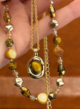 天然虎眼石串珠项链女款秋冬