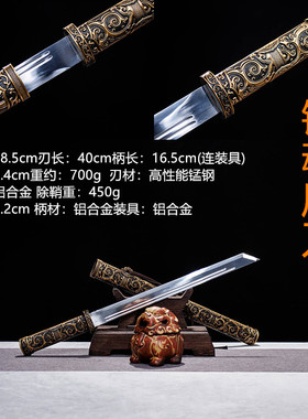 龙泉刀剑短刀短匕小唐剑唐横刀直刀一体高锰钢冷兵器工汉剑未开刃