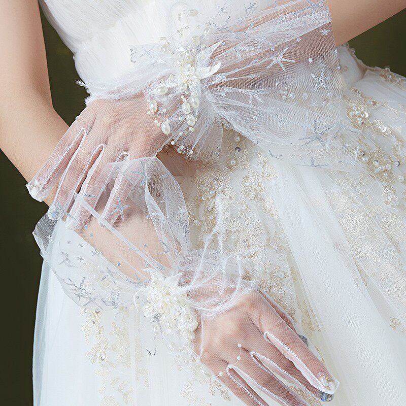 手工超仙新娘结婚婚纱韩式短款手套 牵美婚纱手套