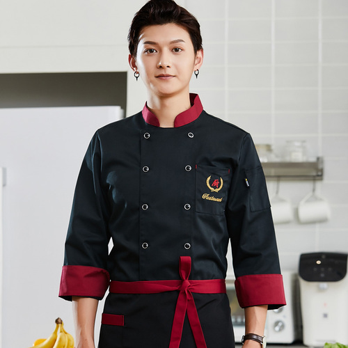 中式厨师工作服长袖男女餐饮厨房饭店火锅食堂厨房工衣定制印logo