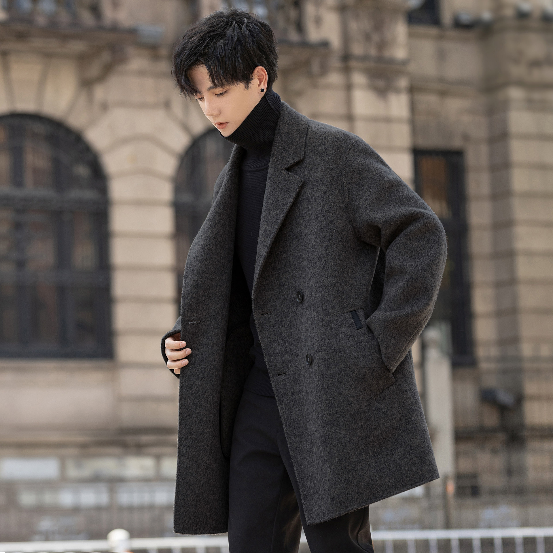 双面绒大衣男士2025新款秋冬季加厚中长款风衣羊毛呢子外套高级感,淘宝优惠券,粉丝福利购,淘宝优惠卷