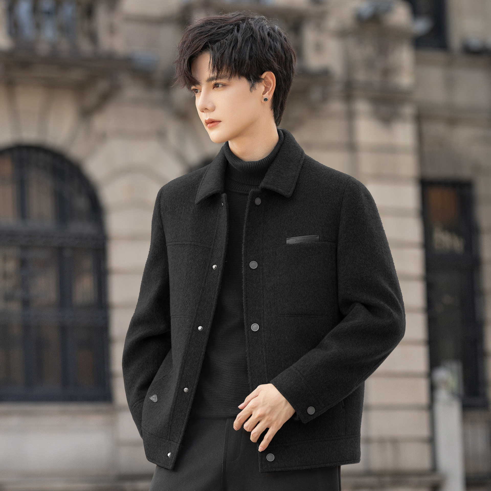 高端双面绒外套男士100%纯羊毛呢子大衣短款翻领羽绒夹克冬季加厚,淘宝优惠券,粉丝福利购,淘宝优惠卷