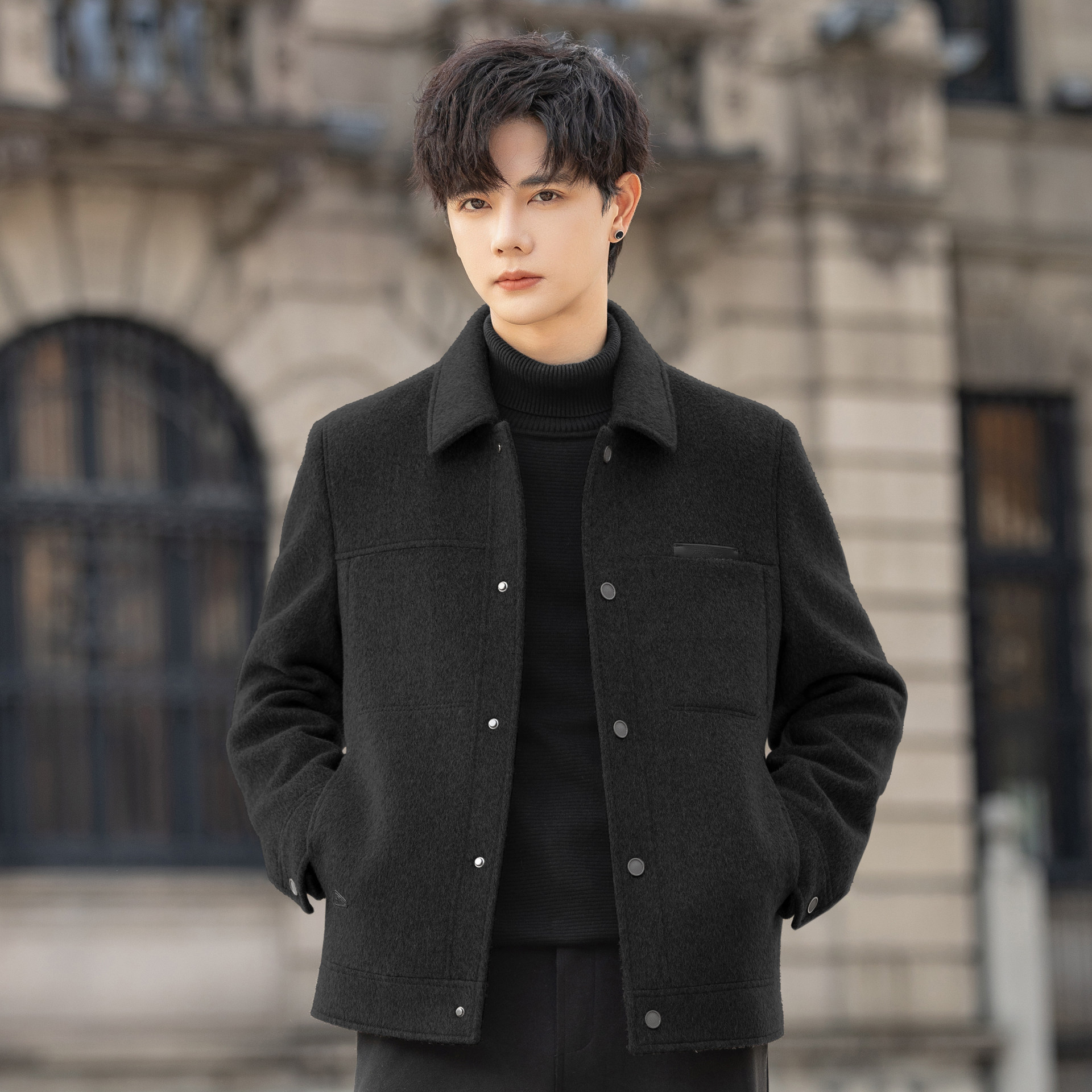 高端双面绒外套男士100%纯羊毛呢子大衣短款翻领羽绒夹克冬季加厚,淘宝优惠券,粉丝福利购,淘宝优惠卷