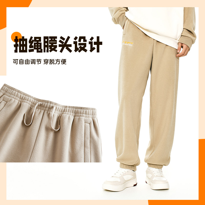 安踏摇粒绒长裤男士冬季新款加绒保暖针织休闲运动裤宽松束脚卫裤 - 图3