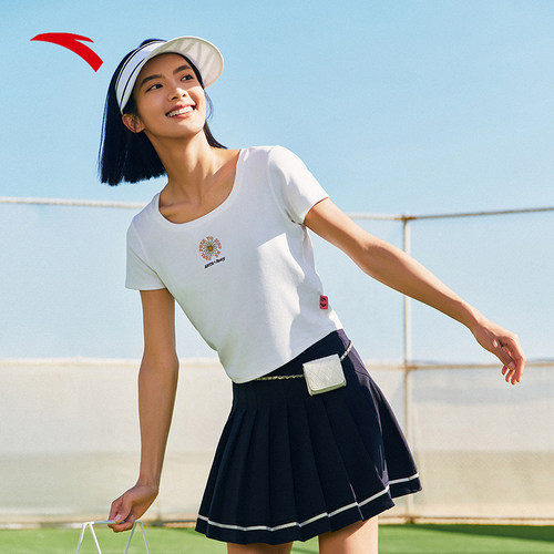 安踏×Roxy联名丨高弹短袖t恤女士夏季短款显瘦休闲上衣162528123 - 图1