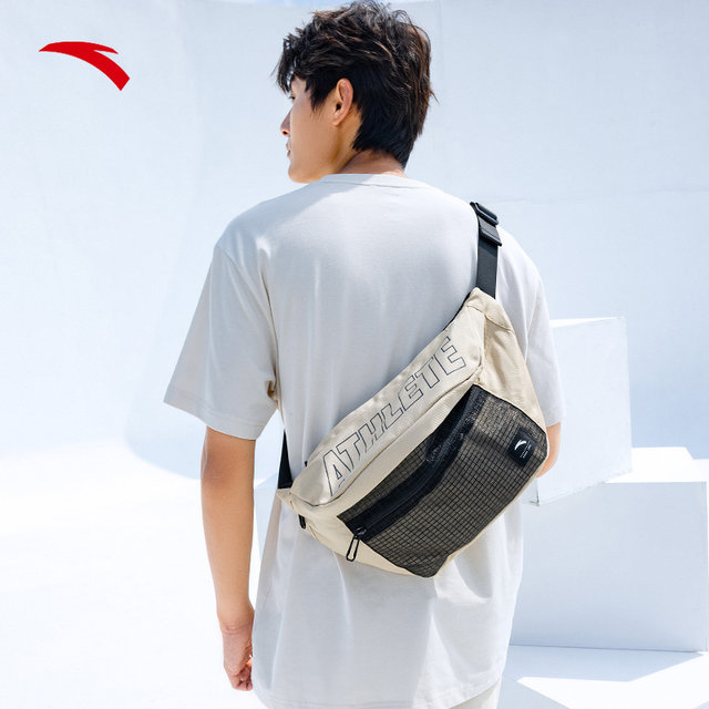 Anta running waist bag for men and women, single shoulder commuting, casual black crossbody sports bag, chest bag, running mobile phone bag, couple