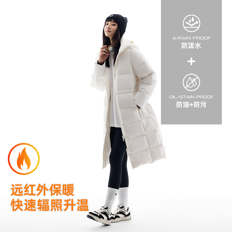 安踏三层速暖羽绒服丨防泼水防污长款鸭绒外套女冬季收腰棉服外套