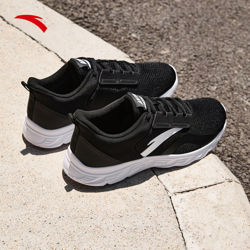 安踏轻质透气男鞋跑鞋夏季黑色软底减震防滑跑步鞋轻便慢跑运动鞋 - 图2