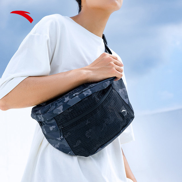 Anta running waist bag for men and women, single shoulder commuting, casual black crossbody sports bag, chest bag, running mobile phone bag, couple