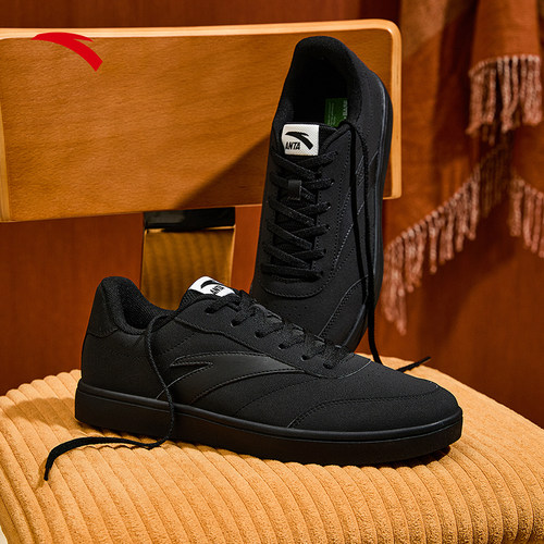 安踏经典薄底板鞋小黑鞋男加厚保暖棉鞋冬季新款百搭运动鞋休闲鞋 - 图1