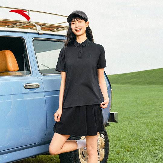 安踏速干polo衫正肩短袖女士夏季新款透气网球羽毛球翻领t恤上衣