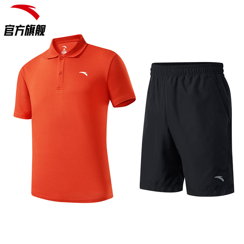 安踏官方网店安踏运动服装男套装夏polo衫休闲短袖上衣速干短裤两件套官网1