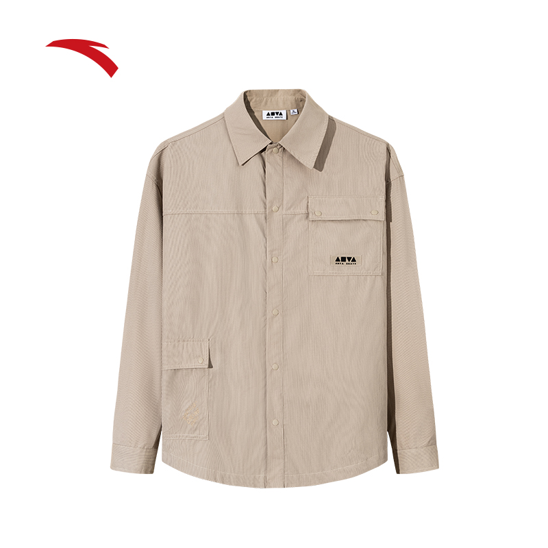 安踏潮流高街竖条纹长袖衬衫男女同款冬季宽松衬衣外套172538109 - 图0