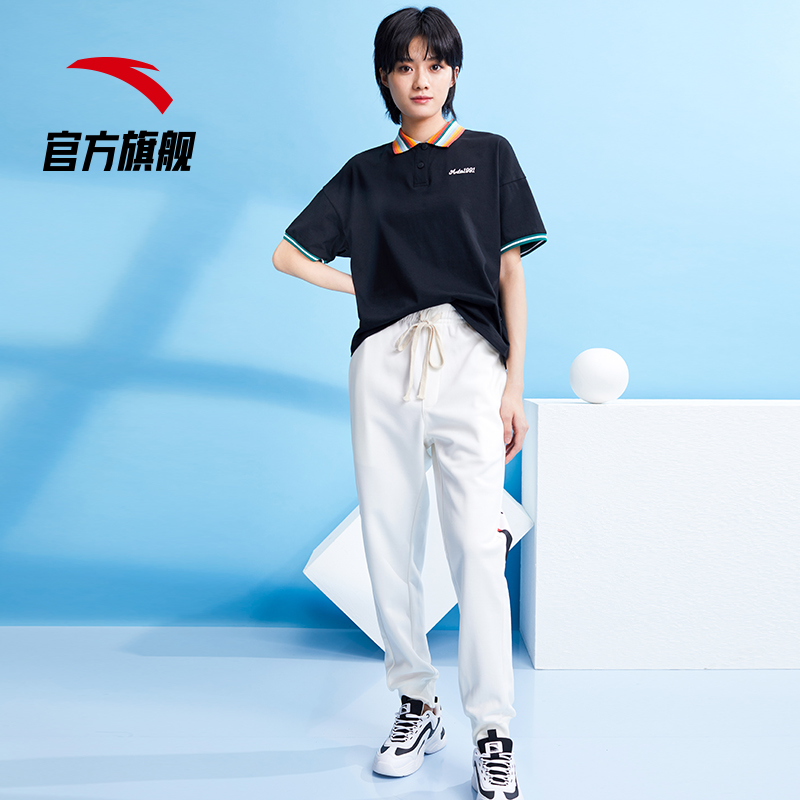 安踏官方网店安踏官网夏季新款POLO半袖运动短袖女子休闲打底衫宽松小清新2