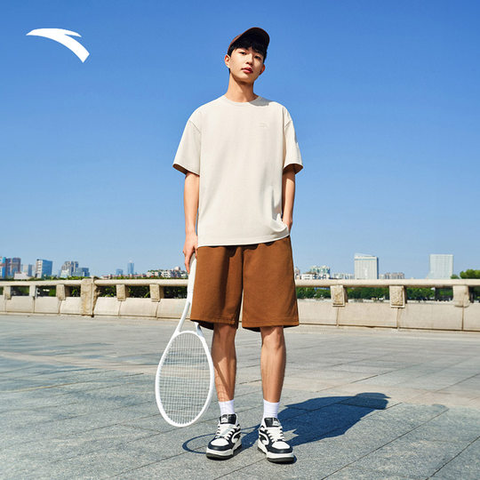 安踏短袖t恤男女同款夏季简约纯色圆领半袖宽松透气情侣休闲上衣