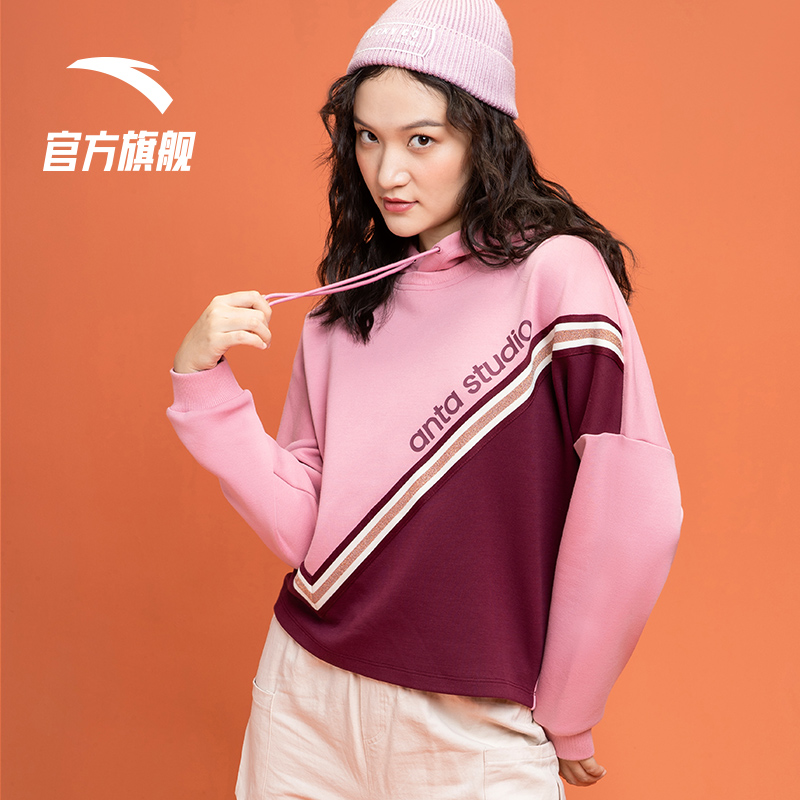 安踏官方网店安踏卫衣新款女士春季套头连帽运动休闲针织长袖宽松旗舰正品3