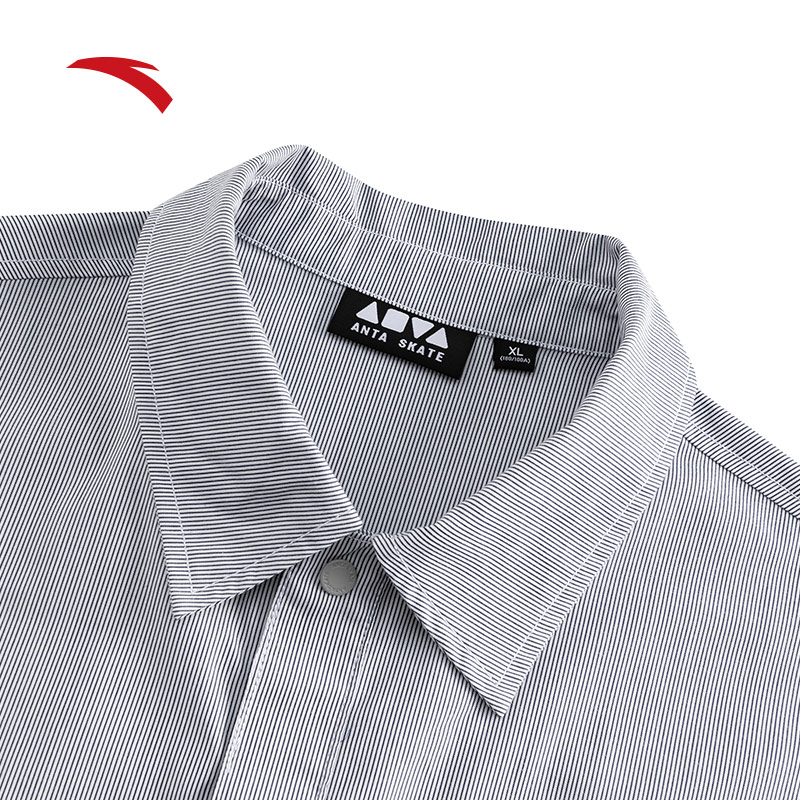 安踏潮流高街竖条纹长袖衬衫男女同款冬季宽松衬衣外套172538109 - 图2