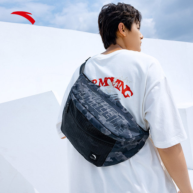 Anta running waist bag for men and women, single shoulder commuting, casual black crossbody sports bag, chest bag, running mobile phone bag, couple