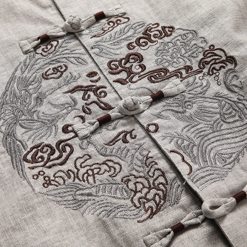 中老年唐装男短袖爸爸装夏装中国风 野行风民族服装