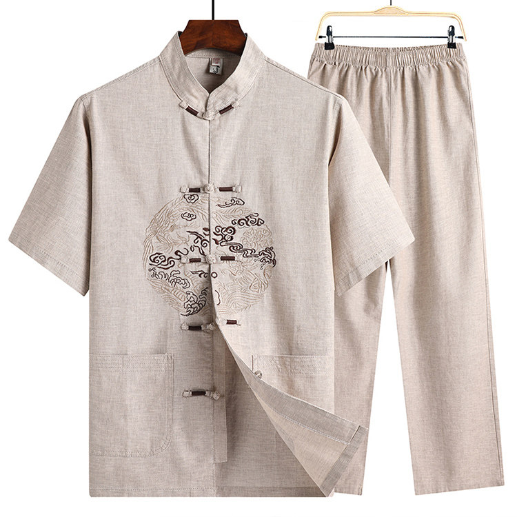 中老年唐装男短袖爸爸装夏装中国风 野行风民族服装