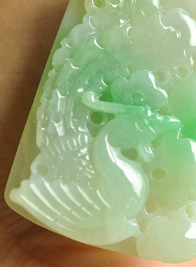 天然缅甸A货翡翠飘绿凤凰牌