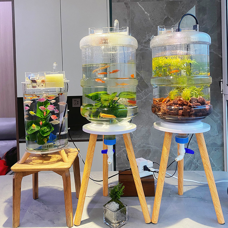 矿泉水桶养鱼创意透明鱼缸改装18.9升纯净水桶养鱼底部排水生态缸,淘宝优惠券,粉丝福利购,淘宝优惠卷