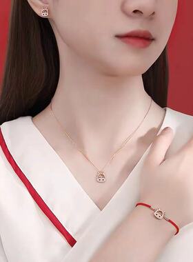 工作室本命年红绳旺财耳钉手链