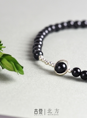 原创925银黑曜石几何手串
