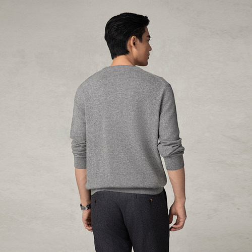 GORNIA/格罗尼雅男士长袖针织100%山羊绒时尚圆领套头商务针织衫 - 图2