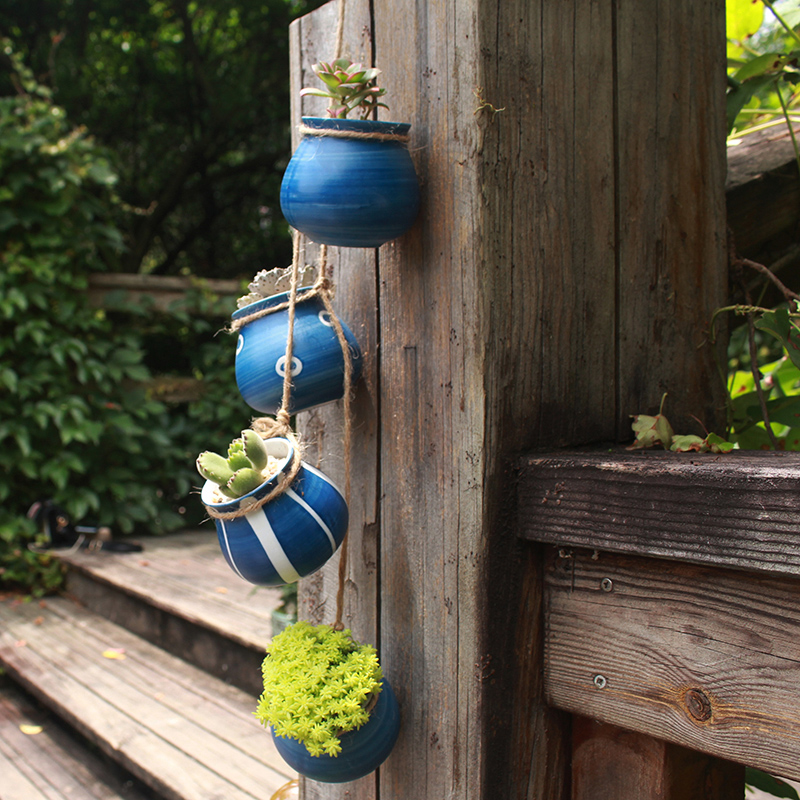 创意个性仿古肉肉吊盆陶瓷粗陶多肉植物庭院墙上懒人小花盆壁挂式,淘宝优惠券,粉丝福利购,淘宝优惠卷