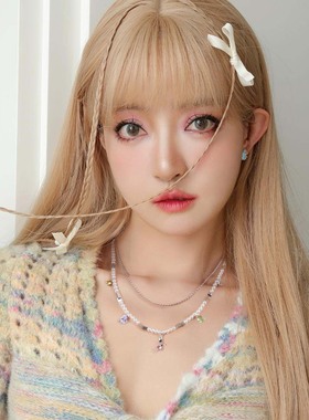 LUYUO夏日彩色锆石项链甜酷辣妹Y2K风格气质小众设计锁骨链女