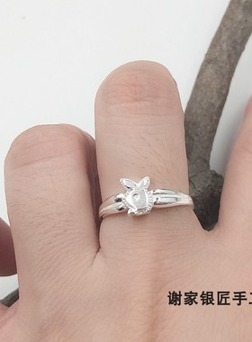 谢家银匠戒指 女 小兔子纯银带小尾指 儿童戒指女 99足银