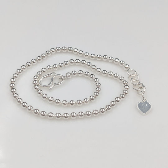 99 round bead anklet for women Japanese and Korean fashion simple 99 pure silver heart-shaped pendant forest style bestie anklet