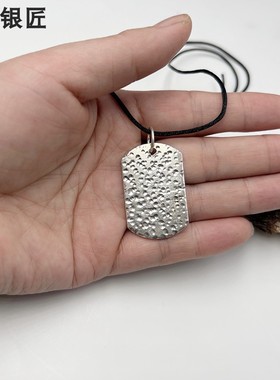 谢家银匠正品纯手工光面无事牌  999足银手工锤纹男女吊坠