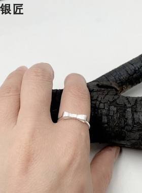 谢家银匠99足银蝴蝶结开口戒