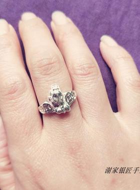 谢家银匠手工原创貔貅戒指  999足银貔貅男女戒指