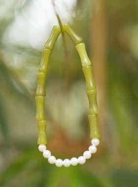 珍珠橄榄玉石竹节手串