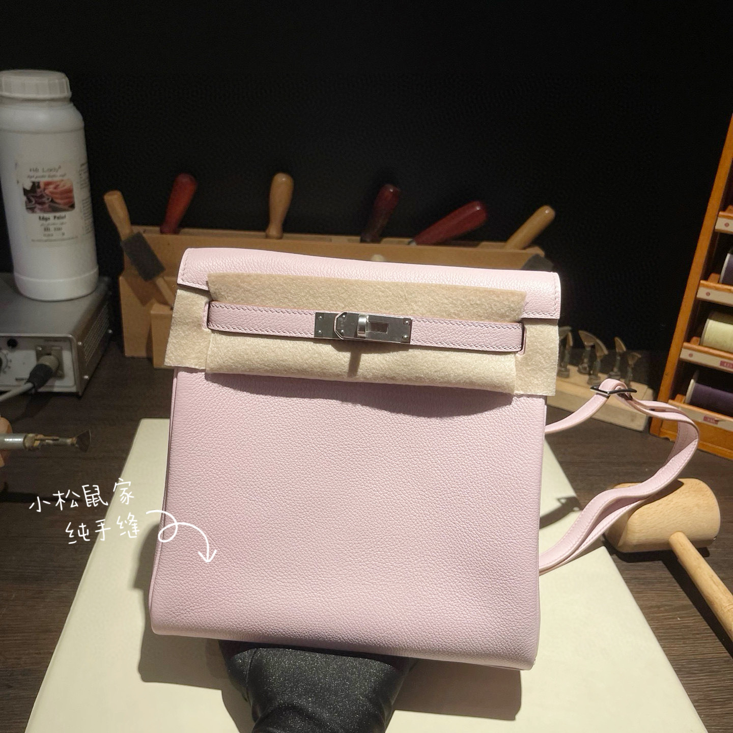 梦幻粉紫色双肩凯莉包KL22ado手工定制蜡线进口EVE皮荔枝牛皮书包-图0