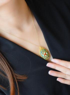 古法南红玛瑙吊坠国潮珍珠项链