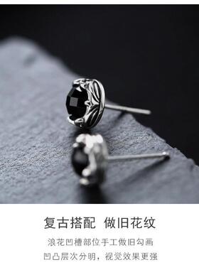 小众纯银水晶复古玉石耳环高级感