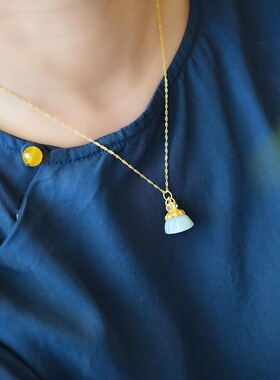 宫廷汉服复古法镀金和田玉莲蓬项链国风旗袍长辈送妈妈生日礼物