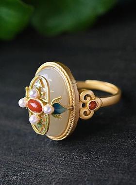 镶珍珠红玛瑙宫廷风古典祥云戒指