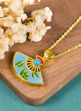 新中式古法伞形设计感小众气质吊坠女款镀金锁骨链绿松石时尚古典